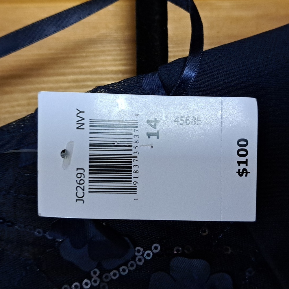 DJ-JAZ 14 party dress, prom, christmas.  Navy ptp 20 " length  39" - Picture 8 of 12